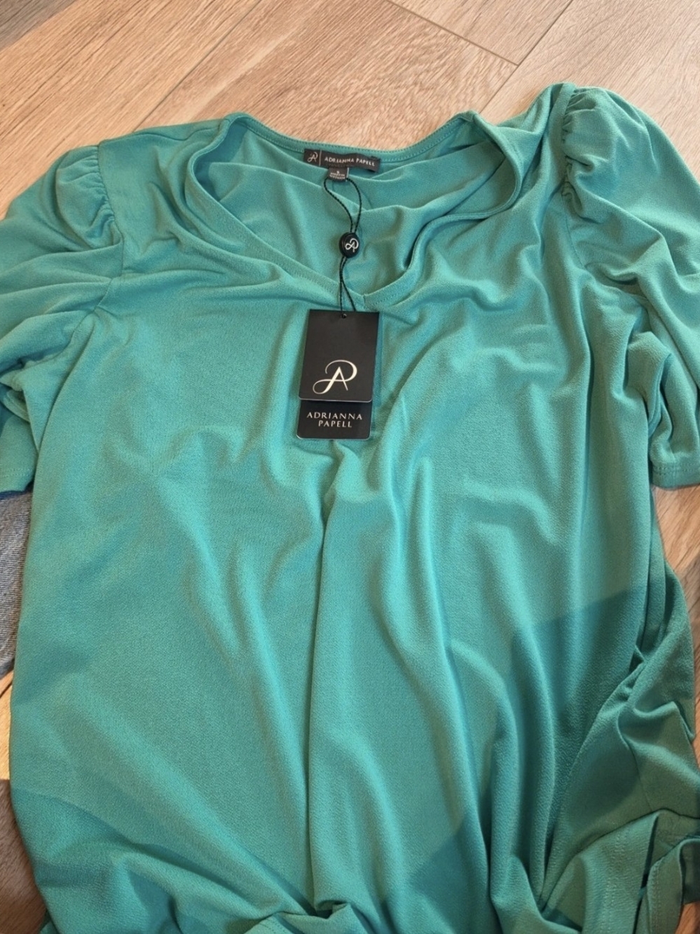 Adrianna Papell Teal Short-Sleeve Scoop Neck Top